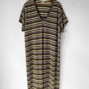 Kristin Nicole Shimmer Metallic Stripe V Neck Tshirt Maxi Dress 3XL